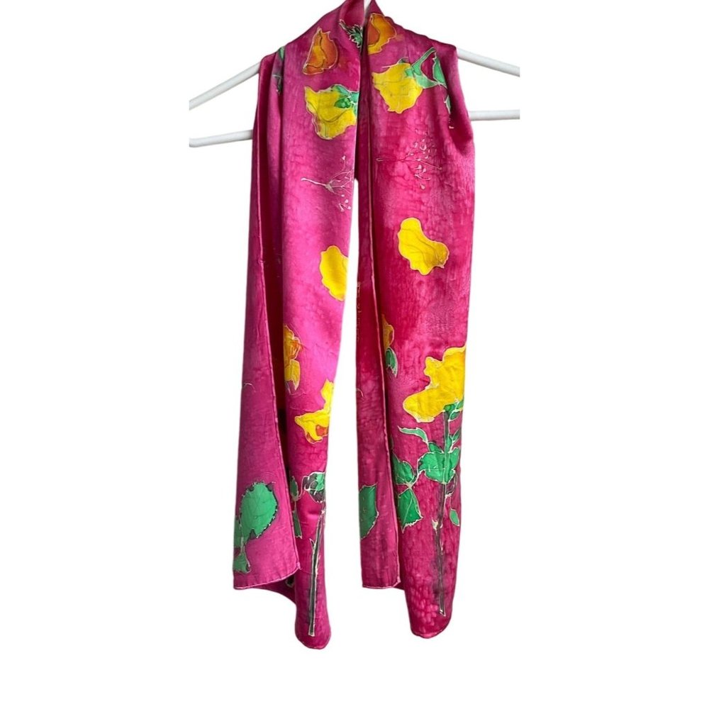 Fuchsia Floral Velvet Scarf with Yellow Accents